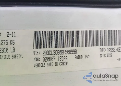 2011 Dodge Charger z USA, uszkodzony, nr VIN 2B3CL3CG0BH508998